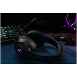 Lorgar Noah 501, gaming bluetooth headset with microphone, BT 5.3 JL7006, battery 1000mAh, type-C charging cable 0.8m, audio cable 1.5m, size:195*185*80mm, 0.28kg. Black