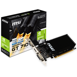MSI Video Card NVidia GeForce GT 710, 2048MB DDR3, 64-bit, 12.8 GB/s, 1600 Mbps Effective Memory Speed, 954 MHz Clock, PCI Express 2.0, HDMI 1.4, Dual-link DVI-D, D-Sub, 300W Recommended PSU                          