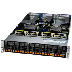 Supermicro assembled server based on AS-2125HS-TNR, 2x Genoa 9254 CPU, 24x 32GB DDR5-4800, 24x SSD 2.5" NVMe PCIe4 1.9TB, SSD M.2 NVMe PCIe4 3.8TB, AIOM Dual-Port 1GbE RJ45, AOM-TPM-9670H-FIPS-O,CBL-GNZ4-1227M5YRR16, CBL-KIT-2125HS-TNR-24N, PSU 2X200