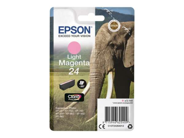 EPSON 1LB 24 ink cartridge light magenta standard capacity 5.1ml 360 pages 1-pack RF-AM blister w/s EPSON 1LB 24 ink cartridge light magenta standard capacity 5.1ml 360 pages 1-pack RF-AM blister w/s