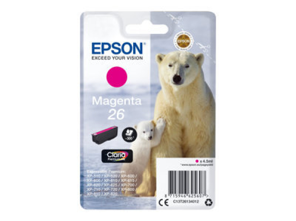 EPSON 1LB 26 ink cartridge magenta standard capacity 4.5ml 300 pages 1-pack RF-AM blister w/s