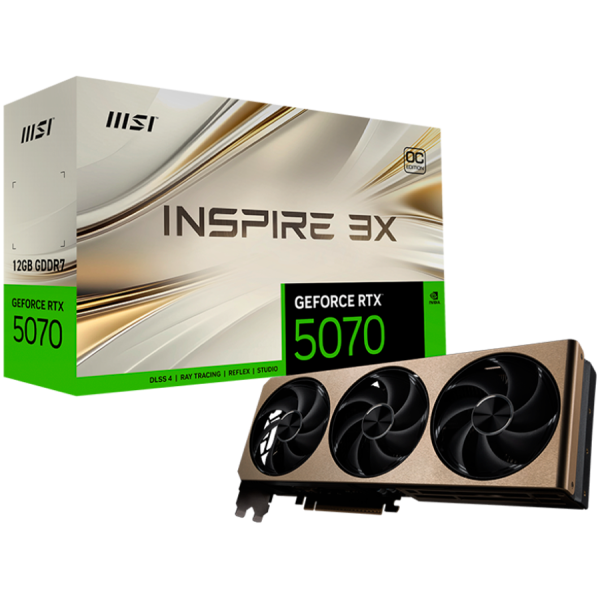 MSI Video Card Nvidia GeForce RTX 5070 12G INSPIRE 3X OC, 12GB GDDR7, 192bit, Effective Memory Clock: 28000MHz, Boost: 2557 MHz, 6144 CUDA Cores, PCIe 5.0, 3x DP 2.1b, HDMI 2.1b, RAY TRACING, Triple Fan, 1x16pin, 650W Recommended PSU, 3Y MSI Video Card Nvidia GeForce RTX 5070 12G INSPIRE 3X OC, 12GB GDDR7, 192bit, Effective Memory Clock: 28000MHz, Boost: 2557 MHz, 6144 CUDA Cores, PCIe 5.0, 3x DP 2.1b, HDMI 2.1b, RAY TRACING, Triple Fan, 1x16pin, 650W Recommended PSU, 3Y