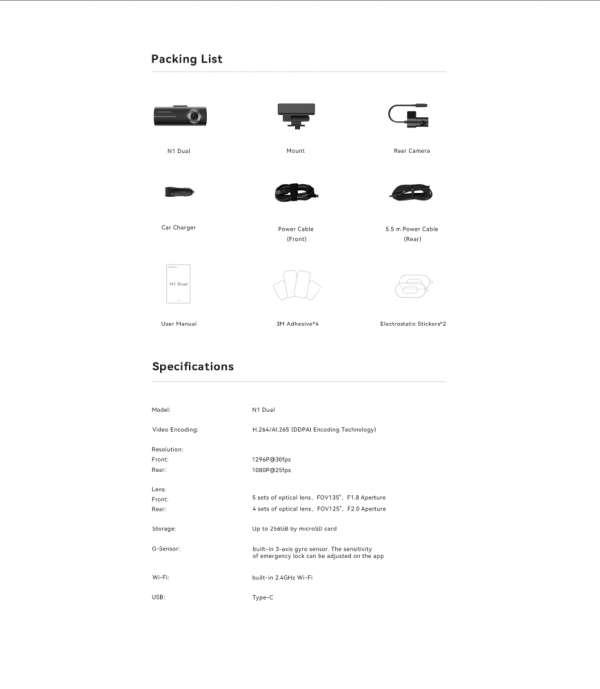 DDPAI Видеорегистратор Dash Cam Set N1 DUAL, Rear Cam included DDPAI Видеорегистратор Dash Cam Set N1 DUAL, Rear Cam included
