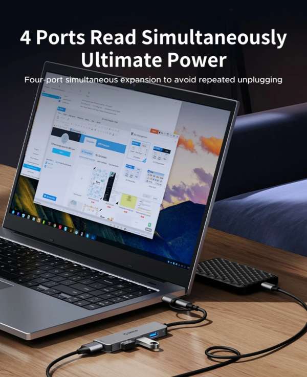 Orico хъб HUB USB-C/A 4 port - USB3.0 x 1, SD/TF x 2, USB2.0 x 2, USB-C x 2, Aluminium - YSA6-U3-GY