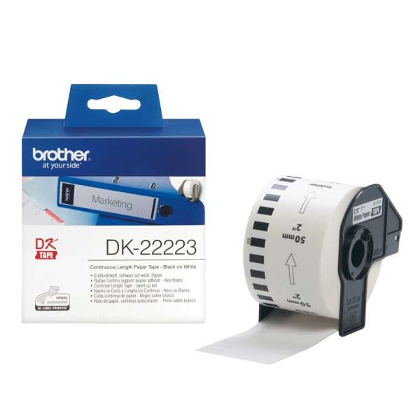 Brother DK-22223 White Continuous Length Paper Tape 50mm x 30.48m, Black on White Brother DK-22223 White Continuous Length Paper Tape 50mm x 30.48m, Black on White