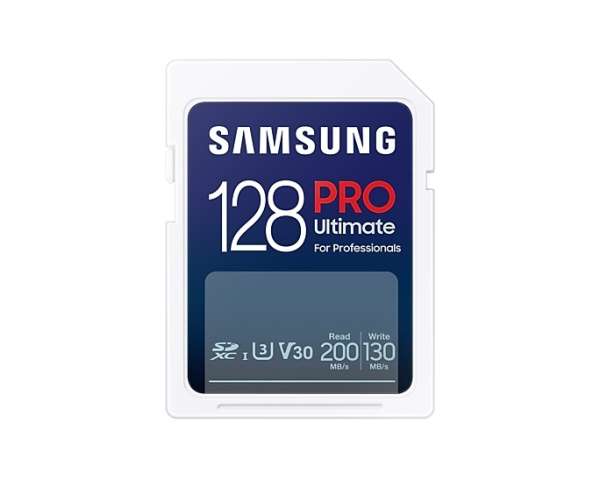 Samsung 128GB SD Card PRO Ultimate with USB Reader, U3, V30 , Read 200MB/s - Write 130MB/s