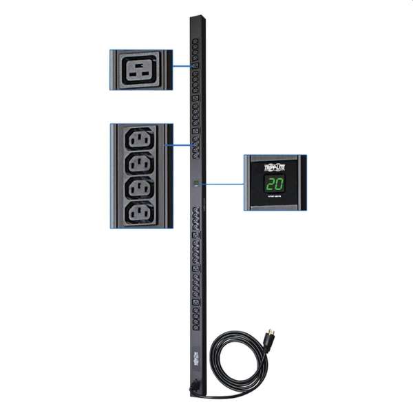 Tripp Lite by Eaton 3.7kW Single-Phase Local Metered PDU, 208/230V Outlets (6-C19 & 32-C13 ) C20/L6-20P Cable 10 ft. (3.05 m) Cord, 0U Vertical