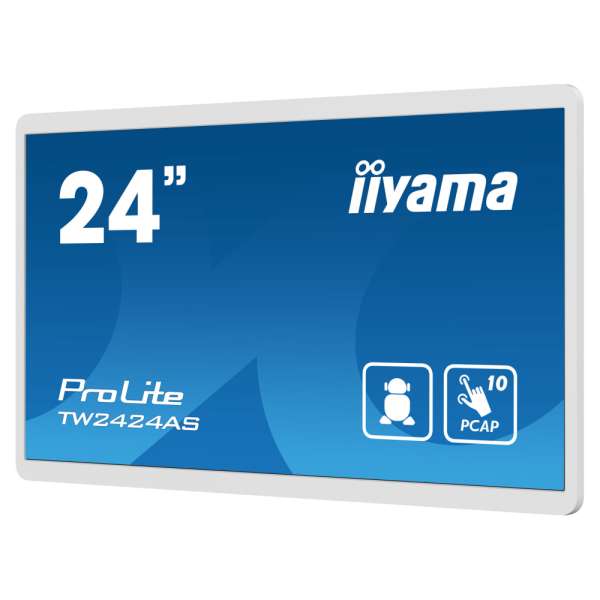 Компютър IIYAMA TW2424AS-W1, 23.8", Touch Panel PC, 10 points Projective capacitive, IPS Panel, AG, 16:9, 1920x1080, 250cd/m2, 1000:1, 14ms, Android 12 with GMS, Rockchip RK3399, 4GB, 32GB, WiFi, BT, 24/7, HDMI, USB-C, 3x USB, LAN, Speakers, Portrait, Face up, VESA 100, White