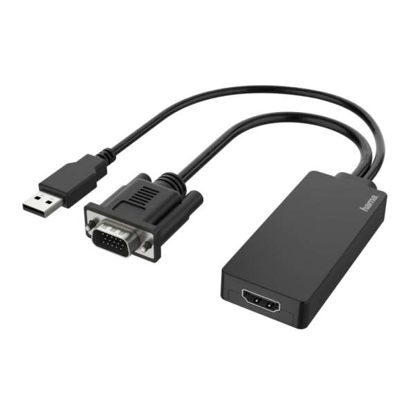 Конвертор HAMA, VGA+USB мъжко - HDMI женско, Full HD 1080p, Черен Конвертор HAMA, VGA+USB мъжко - HDMI женско, Full HD 1080p, Черен