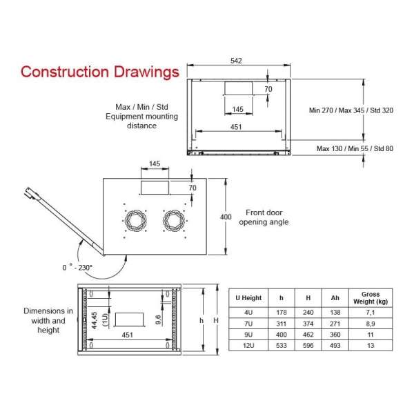 LANDE Комуникационен шкаф STB Security Box, 540x400mm, 7U , 19"