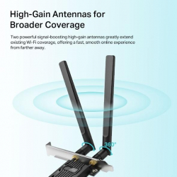 Безжичен адаптер TP-LINK Archer TX20E, PCIe, 1800Mbps, Wireless AX, 2.4GHz /5GHz, BT 5.2, 2x външни антени