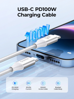 Orico кабел Cable USB C-to-C PD 100W Charging 1.0m White - CDX-100CC-WH