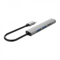 Orico хъб USB3.0/2.0 HUB 3 port + card reader TYPE C, Aluminum - AH-12F-GY