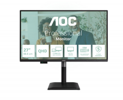 Монитор AOC Q27P4CV, 27" IPS WLED, 2560x1440@@120Hz, 4ms GtG, 350cd m/2, 1500:1, 50M:1 DCR, Adaptive Sync, FlickerFree, Anti-Blue Light, 2Wx2, Tilt, Height Adjust, Pivot, Swivel, HDMI, DP, USB hub, RJ45