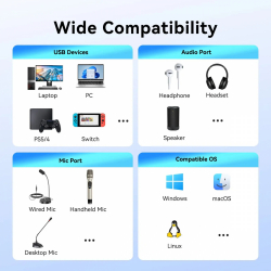 Vention външна звукова карта USB Sound card 2-Port 0.25M Gray - CVHHC