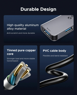 Orico хъб HUB USB-C/A 4 port - USB3.0 x 1, SD/TF x 2, USB2.0 x 2, USB-C x 2, Aluminium - YSA6-U3-GY