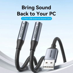 Vention външна звукова карта USB Sound card 2-Port 0.25M Gray - CVHHC