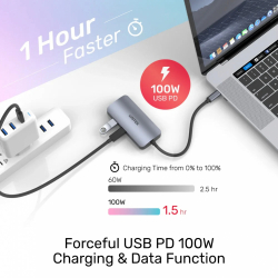 Unitek докинг станция Docking Station Type-C 5-in-1 - uHUB P5 Trio D1051A - USB-C PD100W x 1, HDMI x 2, VGA, USB3.0 x 1