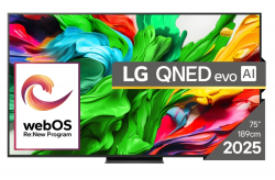 Телевизор LG 75QNED86A3A, 75" 4K QNED HDR Smart TV, 3840x2160, 120Hz Native (VRR 144Hz), DVB-T2/C/S2, Alpha 8 AI Processor, HDR 10 PRO, webOS 25 ThinQ, 4K Upscaling, WiFi 5, Dolby Vision, Bluetooth 5.1, AirPlay 2, LAN, CI, HDMI, SPDIF, Stand