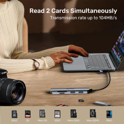 Unitek хъб HUB USB-C/USB-A 3 port uHUB P5+ - USB3.0 x 3, Card reader, Aluminium - H1320AGY01