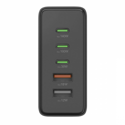 HAMA Зарядна станция 140 W, GaN, Fast Charger, 3 x USB-C, 2 x USB-A, PD