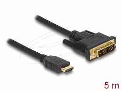 Кабел Delock HDMI мъжко - DVI-D 18+1 (Single Link )мъжко, 5м, двупосочен, black