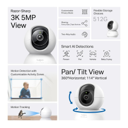 TP LINK Домашна охранителна камера с AI, 3K 5MP (2880×1620 px), H.264, microSD, 2.4 GHz Wi-Fi