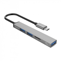 Orico хъб USB3.0/2.0 HUB 3 port + card reader TYPE C, Aluminum - AH-12F-GY