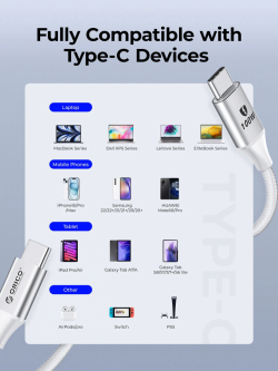 Orico кабел Cable USB C-to-C PD 100W Charging 1.0m White - CDX-100CC-WH