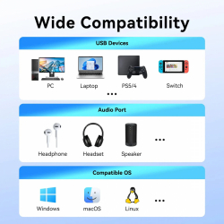 Vention външна звукова карта USB Sound card 1-Port 0.25M Gray - CVFHC