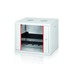 Formrack 19" Wall Mounted rack 12U 555/450mm, removable locking sides, height: 593mm, loading capacity: 100kg., tempered glass door, 19" front rails (back rails optionable)