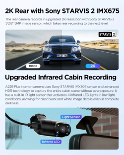 VIOFO Видеорегистратор Dash Cam A229 Plus 3 Channel - 2K, HDR, Sony STARVIS 2, GPS