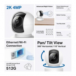 IP камера куполна TP-Link Tapo C222, 2560x1440@@30fps, Pan/Tilt, H.264, microSD, Wi-Fi, аудио, RJ-45