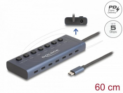 Delock USB Хъб, 7 x USB Type-C, 5 Gbps, 6 x Data USB-C, 1 x PD 20W