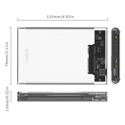 Orico външна кутия за диск Storage - Case - 2.5 inch 5Gbps Type-C Transparent - 2139C3-G2-CR-EP