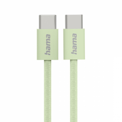 HAMA Кабел за зареждане "Fabric", USB-C - USB-C, 1 m, Nylon, зелен