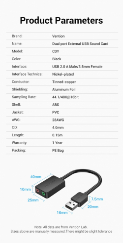 Vention външна звукова карта USB Sound card - CDYB0