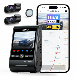 VIOFO Видеорегистратор Dash Cam A229 Pro 3 Channel - 4K, HDR, Dual Sony STARVIS 2, GPS, Bluetooth