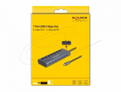 Delock USB Хъб, 7 x USB Type-C, 5 Gbps, 6 x Data USB-C, 1 x PD 20W