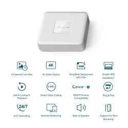 NVR TP-Link VIGI NVR1104H-4P PoE+ Network Video Recorder 4-канален