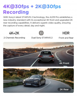 VIOFO Видеорегистратор Dash Cam A229 Pro 2 Channel - 4K, HDR, Dual Sony STARVIS 2, GPS, Bluetooth