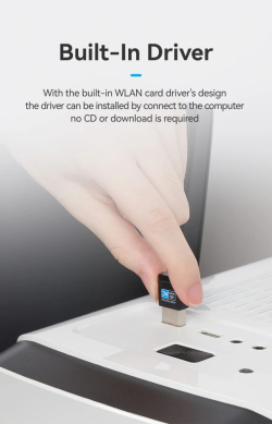 Vention безжичен адаптер WiFi USB adapter Dual Band, 650Mbps, Black - KDSB0
