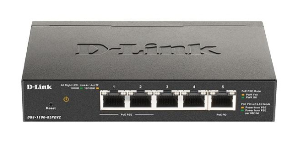 Суич D-Link DGS-1100-05PDV2, 5 портов 10/100/1000 Gigabit Smart Switch,PoE, управляем Суич D-Link DGS-1100-05PDV2, 5 портов 10/100/1000 Gigabit Smart Switch,PoE, управляем