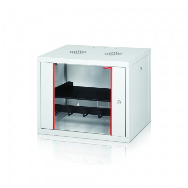 Formrack 19" Wall Mounted rack 20U 555/450mm, removable locking sides, height: 949mm, loading capacity: 100kg., tempered glass door, 19" front rails (back rails optionable)