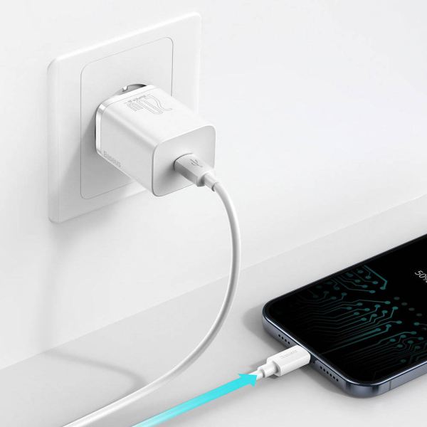 Зарядно устройство Baseus Super Si QC USB-C, 20W, бяло CCSUP-B02 Зарядно устройство Baseus Super Si QC USB-C, 20W, бяло CCSUP-B02