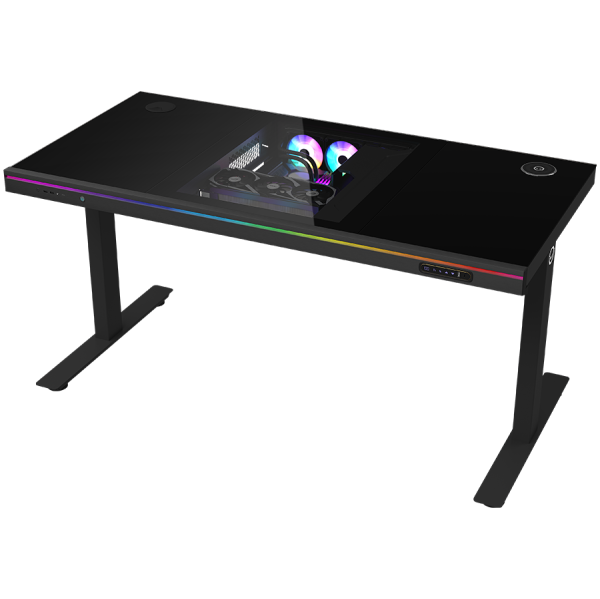 LORGAR Electric Gaming Desk DE90G Dual Motor PC Case Glass Black