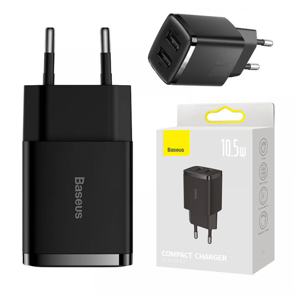 Зарядно устройство Baseus, 2x USB, 10,5 W CCXJ010201 - черно Зарядно устройство Baseus, 2x USB, 10,5 W CCXJ010201 - черно