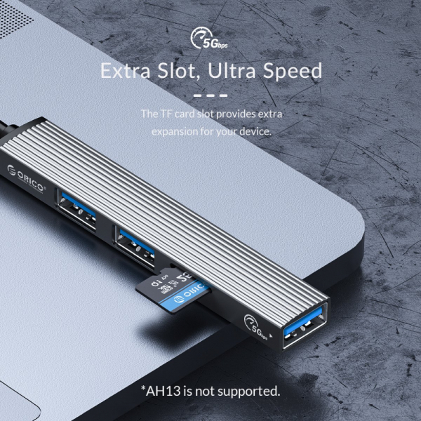 Orico хъб USB3.0/2.0 HUB 3 port + card reader TYPE C, Aluminum - AH-12F-GY