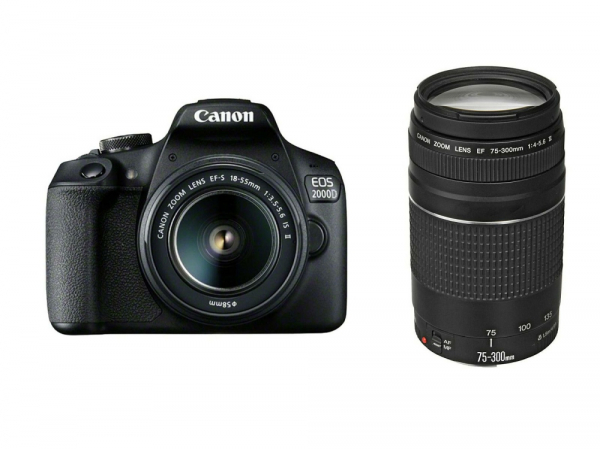 Canon EOS 2000D, black + EF-s 18-55mm f/3.5-5.6 IS II + EF 75-300 mm f/4.0-5.6 III Canon EOS 2000D, black + EF-s 18-55mm f/3.5-5.6 IS II + EF 75-300 mm f/4.0-5.6 III